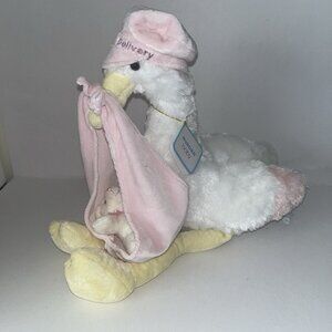 Aurora Baby Stork Special Delivery Bear Plush Stuffed Animal Pink Gift With Tag